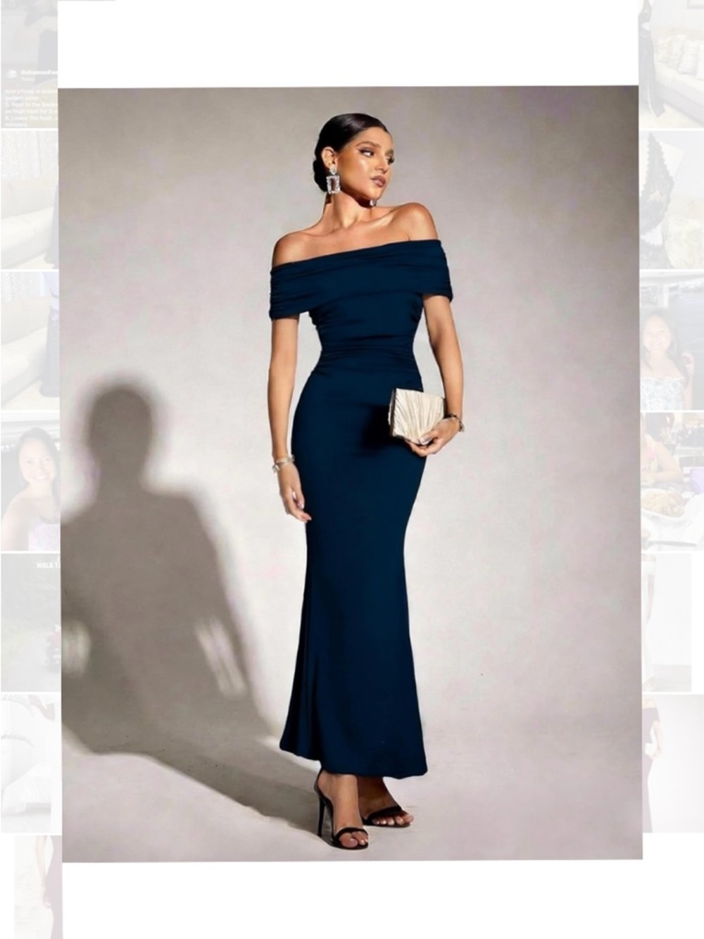 New Women Small Off The Shoulder Navy Blue Ruched Formal Dress